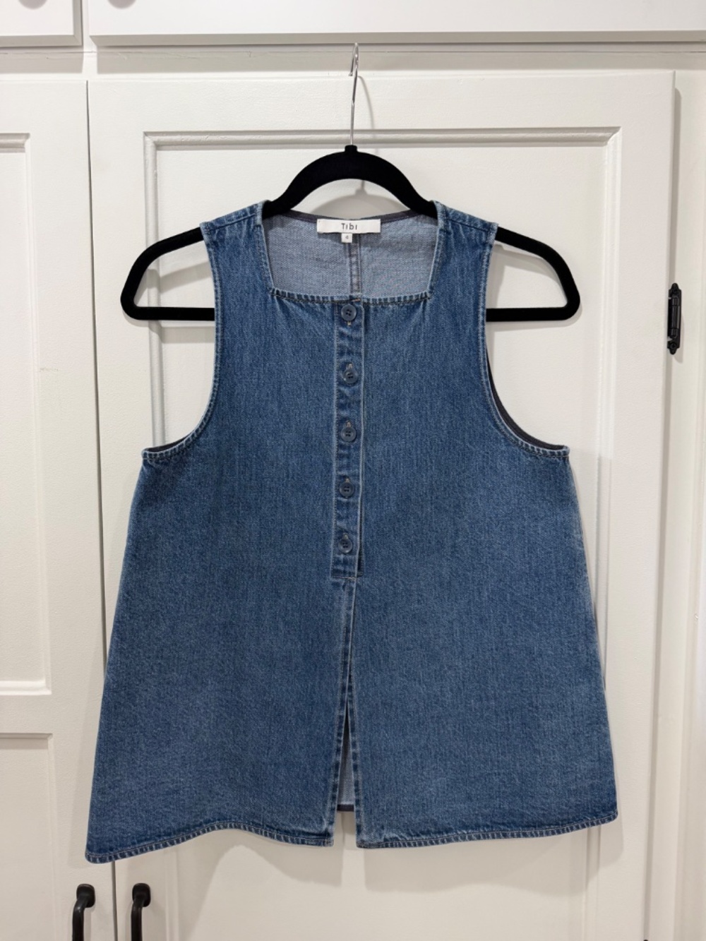 Tibi Spring Denim Slit Front Sleeveless Top Classic Blue Size 4 - Picture 6 of 8